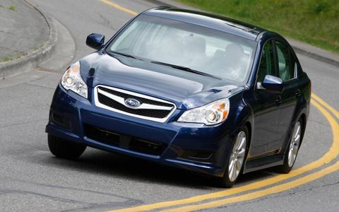 The six-cylinder engine in the 2012 Subaru Legacy 3.6R Limited is rated at 256 hp.