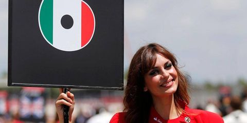 This grid girl has Sergio Perez's number in Barcelona.