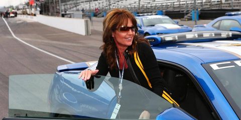 Sarah Palin found her way to pit lane on Saturday and the Chevrolet Corvette pace car for the Indianapolis 500.