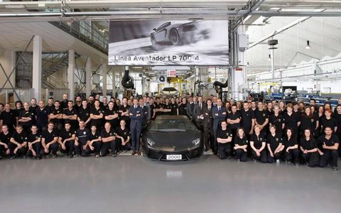 Lamborghini celebrates the 2000th unit of the Aventador at its plant