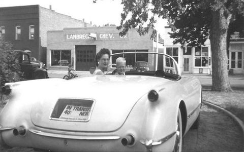 A photo in front of Lambrecht Chevrolet in its heyday.