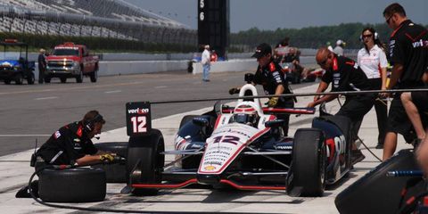 Will Power and his IndyCar team get some practice in at Pocono on Tuesday.