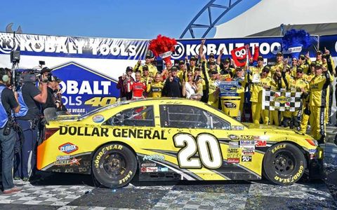Matt Kenseth in Victory Lane after Toyota's 50th Cup win, at Las Vegas in 2013.