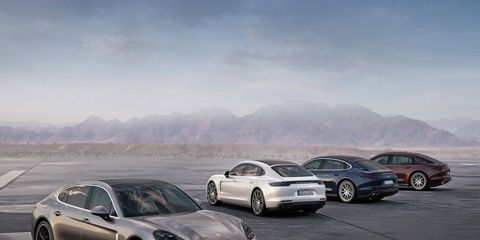 Front to back: The Panamera Turbo Executive, 4 E-Hybrid Executive, 4S Executive and 4 Executive. For chauffeur-driven big shots of varying means and degrees of environmental consciousness.