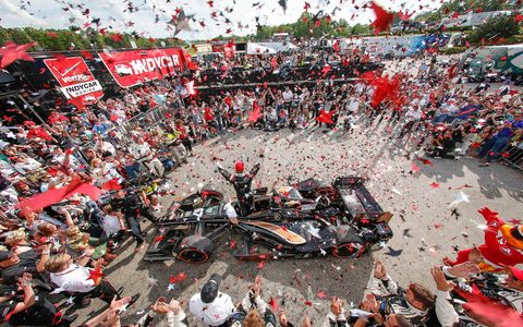 American Josef Newgarden won his first career IndyCar Series race on his 55th try.