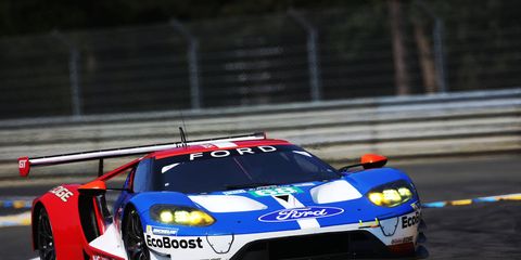 The No. 68 Ford Chip Ganassi Team UK Ford GT driven by Joey Hand, Dirk Muller and Tony Kanaan at the 24 Hours of Le Mans.
