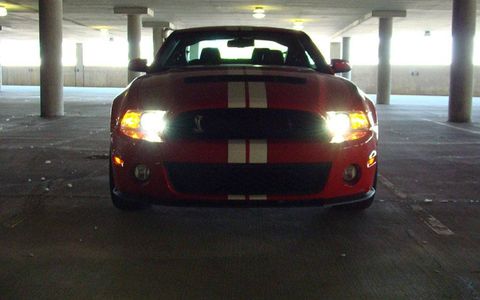 Turn on the lights and buckle up. You're about to go for a ride in the supercharged, 5.4-liter V8 GT500 tuned by Shelby American and loaded with parts from the Ford GT.