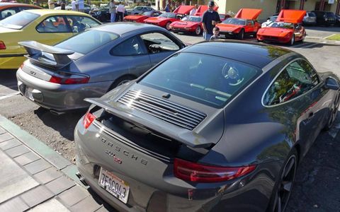 The newest Porsche and the oldest Panteras line up at La Canada Cars & Coffee.