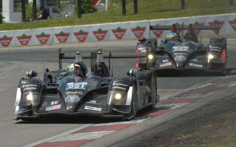 Level 5 Motorports' two P2 entries run together during the ALMS race at Canadian Tire Motorsports Park.