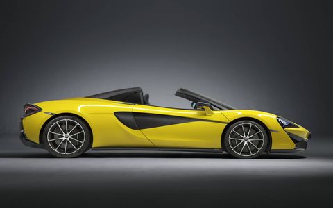 The combination of carbon fiber construction and 3.8-liter, twin-turbocharged McLaren V8 engine, means that the new 570S Spider is both more powerful and lighter than comparable convertibles, with an impressive power-to-weight ratio of 413-hp per ton or 2.42 pounds per horse.