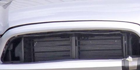The alleged front-mount intercooler on the 2015 Ford Mustang test mule.