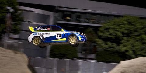 FLYING HIGH // Subaru Rally Team driver David Higgins jumps his WRX STI during practice for the summer X Games 17 on July 29 in Los Angeles.