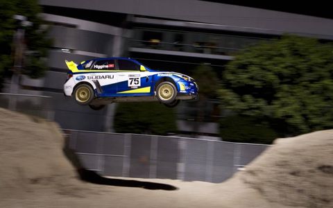FLYING HIGH // Subaru Rally Team driver David Higgins jumps his WRX STI during practice for the summer X Games 17 on July 29 in Los Angeles.