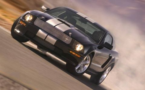 Like the GT-H, the Shelby GT is equipped with a Ford Racing Power Pack, including a cold-air intake and high-flow exhaust, that punches up power from the 4.6-liter V8 by 25 hp and 20 lb-ft of torque to 325 hp and 330 lb-ft. The GT also gets the same Ford Racing Handling Pack used on the GT-H, with a strut tower brace, bigger antiroll bars, lowered springs that are 65-percent stiffer, and race-bred shocks. The suspension package lowers the car by 1.5 inches.