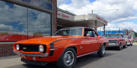 The Hagerty 1969 Camaro SS in front of Woodward's Vinsetta Garage restaurant.