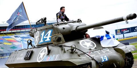 Tony Stewart took some time to ride around in a tank on Tuesday.