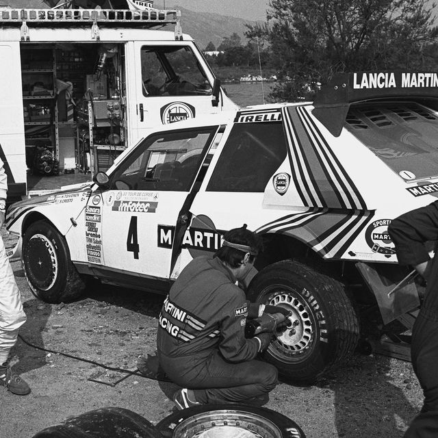 Toivonen stands next to his Lancia before the 1986 Tour de Corse rally.