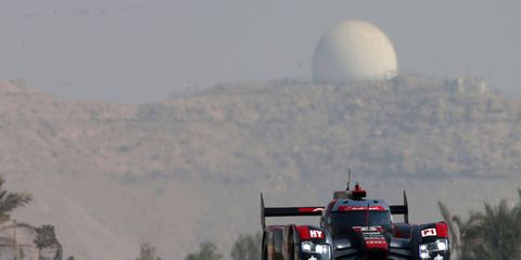 Lucas di Grassi, Loïc Duval and Oliver Jarvis put the Audi Sport Team Joest Audi R18 on the top step of the podium in Bahrain in Saturday.