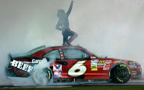 Ricky Stenhouse Jr. was on top of the world, or at least his car, after his win at Atlanta on Saturday night.