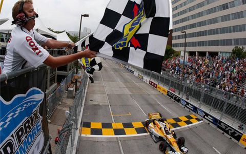 Ryan Hunter-Reay takes the checkered flag in Baltimore.