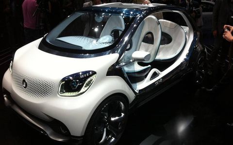 The smart fourjoy concept seats - duh - four. The production version will have doors and will go on sale next year in Europe.