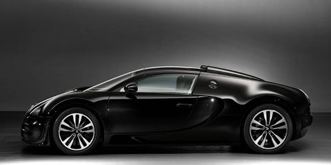 "Les L&eacute;gendes de Bugatti:" black cars, black cards, all black everything.