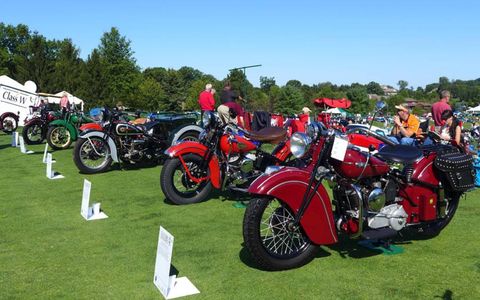A collection of American motorcycles built between 1928 and 1948 greeted attendants as they entered the main field.