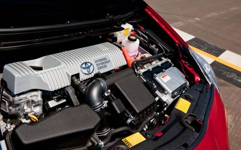 The engine and power-supply of the 2012 Toyota Prius Four.