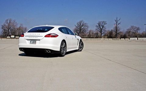 The 2012 Porsche Panamera S Hybrid from behind.