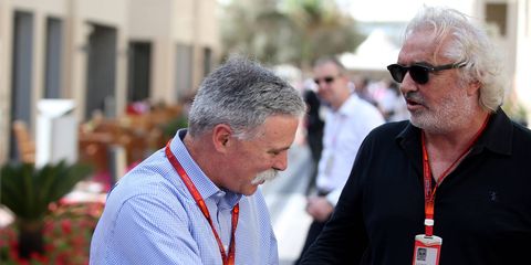 Formula 1 chairman Chase Carey with controversial executive Flavio Briatore.