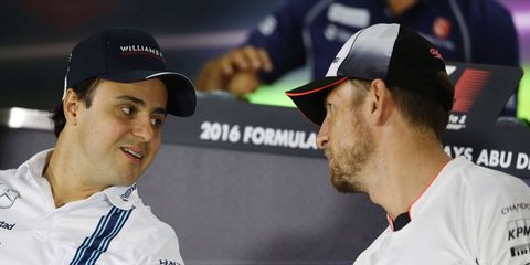 Felipe Massa, left and Jenson Button are leaving F1 after Sunday's race in Abu Dhabi. Button may return in 2018, but is prepared to move on to other challenges.