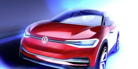 The updated VW I.D. Crozz has a wide hood and coupe-like appearance.