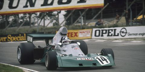 Jean-Pierre Beltoise races in the 1974 British Grand Prix.