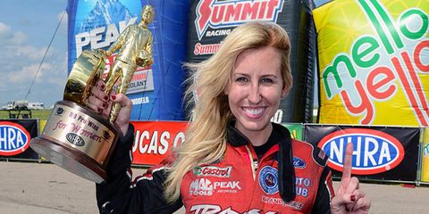 Courtney Force made history with the 100th win for a woman in NHRA competition. The big win came in May in Kansas.
