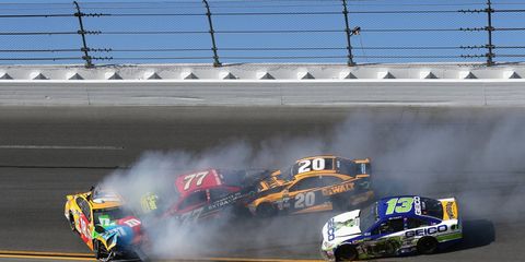 Erik Jones crashed out Sunday, collecting several other cars in the process.