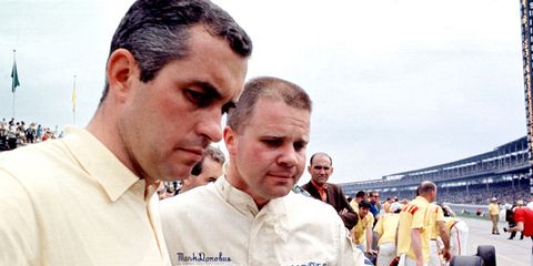 A young Roger Penske, left, and Mark Donohue helped Team Penske take on the Indianapolis 500 for the first time in 1969. Donohue finished seventh that year.