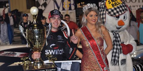 Noah Gragson celebrates his Snowball Derby win with Miss Snowball Derby 2018, Helena Ciappina, before heading to a full-time NASCAR Xfinity Series ride next season.