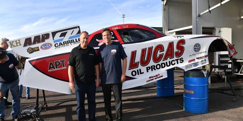 Del Worsham, right, and father Chuck are back together for a run in the NHRA Funny Car class for 2017.