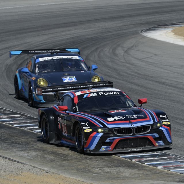 Lucas Luhr and John Edwards drove their BMW Z4 GTE to a class win in the Tudor United SportsCar Championship race at Mazda Raceway Laguna Seca on Sunday.