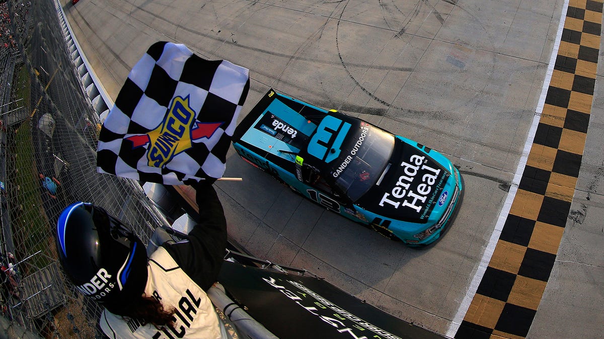 NASCAR Truck Dover race results Johnny Sauter scores Monster hat trick