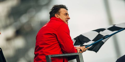 Jean Alesi mans the flag stand for a GP3 race in Italy earlier this month.