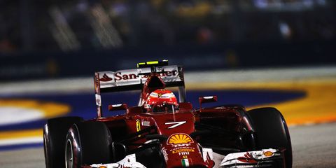 Kimi Raikkonen races for Ferrari at Singapore on Sunday.