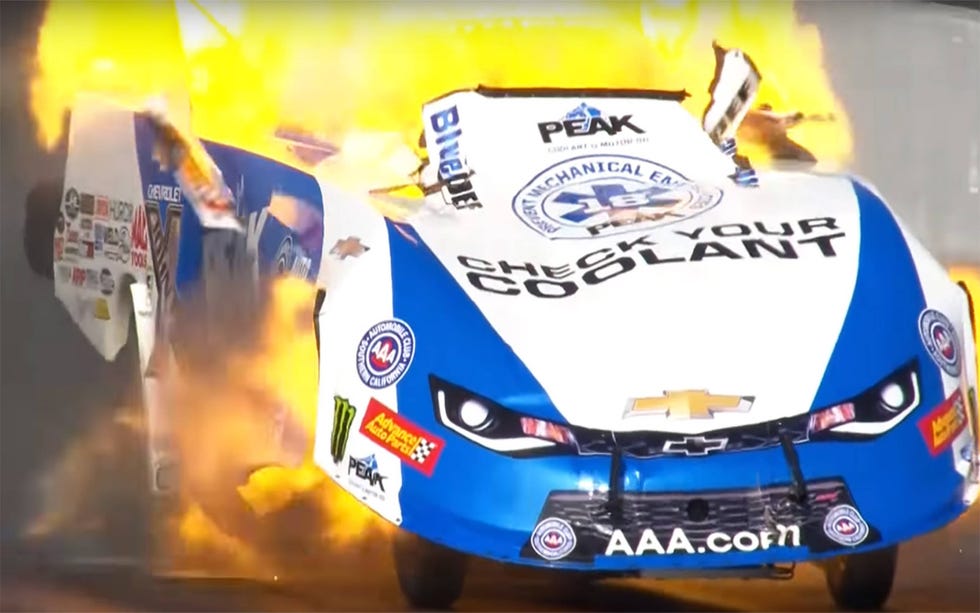 Video: NHRA legend John Force walks away after Funny Car explodes in Pomona