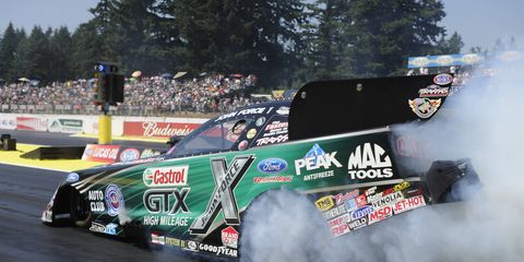 John Force won from the No. 1 qualifying position at Pacific Raceway on Sunday.