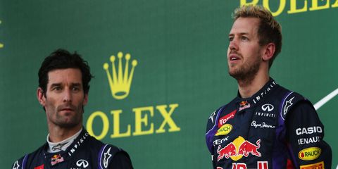 Mark Webber, left, and Sebastian Vettel, right, were not always best buddies during their time racing together at Red Bull.