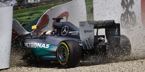 Lewis Hamilton crashes during the first qualifying session at Hockenheim on Saturday ahead of the Formula One German Grand Prix.