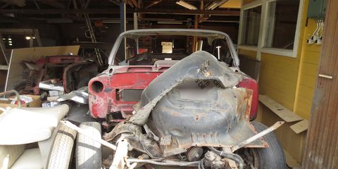 I found this well-stripped Chevrolet— which appeared to be a mid-60s Chevelle— under a lean-to in Fränsta.