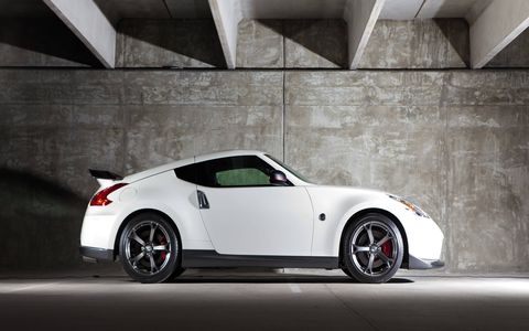 The 2014 Nissan 370Z Nismo is equipped with a 3.7-liter V6 pushing out 350 hp and 276 lb-ft of torque.