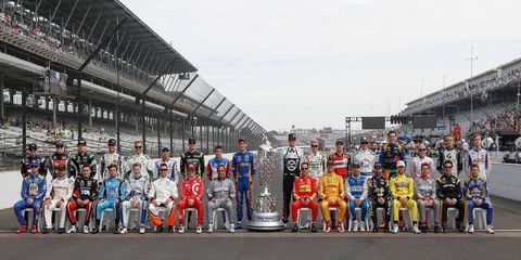 Drivers qualified for the 100th running of the Indianapolis 500 hit the bricks for a team picture on Friday.