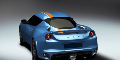 The Blue & Orange Lotus Evora will use the same 400-hp, 3.5-liter V6 as the base version.